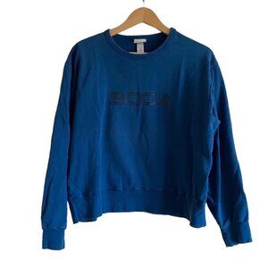Vintage BOCA Cropped Sweatshirt Womans Large Blue Logo 100% Cotton Oversized 90s